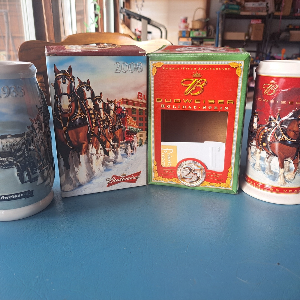 Budweiser Holiday Stein Collection - Red, Blue, and Green